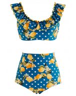 Lemon Dotted Print Ruffle Bikini Set