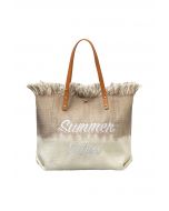 Summer Vibes Two-Tone Canvas Tote Bag in Khaki