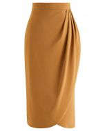 Side Pleated Tulip Midi Skirt in Pumpkin