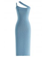 Asymmetric Straps Bodycon Knit Dress in Blue
