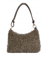 Double String Soft Lambswool Shoulder Bag in Khaki