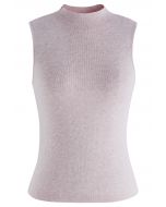 Mock Neck Wool-Blend Sleeveless Top in Blush