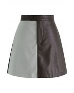 Two-Tone Faux Leather Mini Bud Skirt in Brown