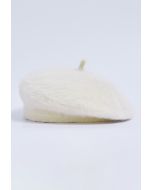 Pure Color Ultra-Soft Fuzzy Beret in Cream