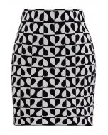 Bicolor Heart Pattern Knit Mini Bud Skirt in Black