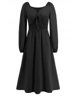Sweetheart Neck Tie Front Midi Dress in Black
