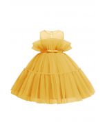 Bowknot Waist Tulle Dress in Yellow for Kids