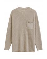 Patch Pocket Ribbed Knit Sweater in Sand