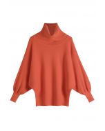 Turtleneck Batwing Sleeves Rib Sweater in Orange