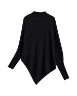 Asymmetric Batwing Sleeve Ribbed Knit Poncho in Oatmeal - Retro, Indie ...