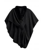 Faux Fur Collar Reversible Poncho in Black