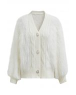 Softness Faux Fur Button-Up Cardigan in Cream