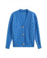 Braid Pattern Buttoned Knit Cardigan in Blue