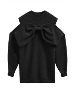 Bowknot Cold-Shoulder Knit Sweater in Black