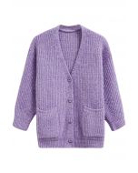 Pastel V-Neck Patch Pocket Knit Cardigan in Lilac