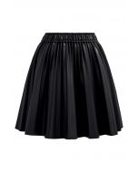 Faux Leather Pleated Mini Skirt in Black