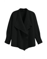 Casual-Chic Wide Lapel Knit Cardigan in Black