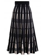 Trendsetting Striped Knit Midi Skirt in Black