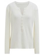 Versatile Button Front Ribbed Knit Top in Ivory