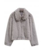 Collared Faux Fur Zip Up Coat in Taupe