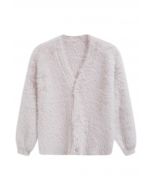 Faux Fur Button Down Knit Cardigan in Light Pink