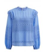 Boho Chic Eyelet Embroidered Cotton Top in Blue