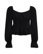 Square Neck Cropped Dolly Top in Black