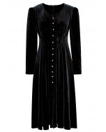 Rhinestone Embellished Velvet Midi Dress in Black
