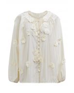 Romantic Blossom 3D Lace Flowers Buttoned Shirt in Light Yellow