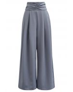 Ruched High Waist Pleated Wide-Leg Pants in Dusty Blue