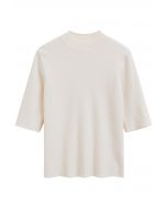 Mock Neck Elbow Sleeve Knit Top in Ivory