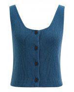 Button Down Sleeveless Knit Crop Top in Teal