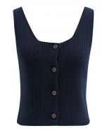 Button Down Sleeveless Knit Crop Top in Navy