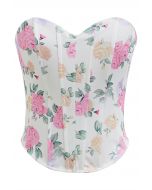 Floral Printed Corset Bustier Top in Ivory