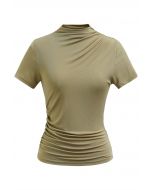 Side Ruched Detail Soft Touch Top in Moss Green