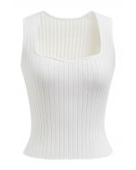 Flattering Fit Ribbed Tank Top in White