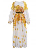 Blossoming Day Watercolor Pleated Maxi Dress in Yellow