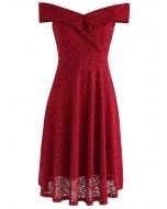 The Way You Are Off-Shoulder Lace Dress in Red