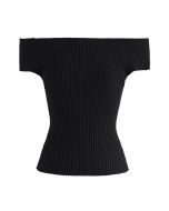 Count on You Off-Shoulder Ribbed Knit Top in Black
