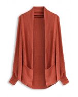 Open Front Drape Knit Cardigan in Coral