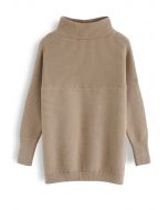 Cozy Ribbed Turtleneck Sweater in Tan