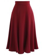 Satin A-Line Midi Skirt in Red