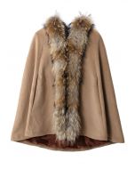 Luxury Khaki Detachable Fur Hooded Cape